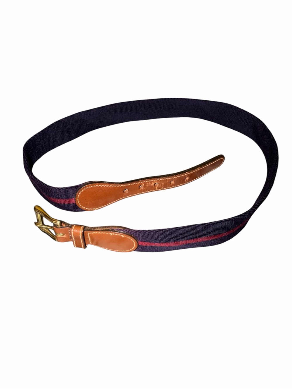 Vintage Dooney & Bourke Surcingle Belt 34 Navy Red Leather Solid Brass USA Prep
